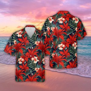 Red Hibiscus Tropical Floral Hawaiian Shirt