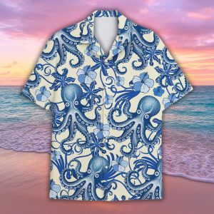 Octopus Hawaiian Shirt, Ocean Button up Gifts for Men Women