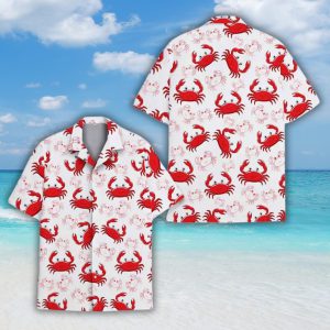 Red Crab Hawaiian Shirt, Seafood Button Shirt, Summer Aloha Short Sleeve Shirt