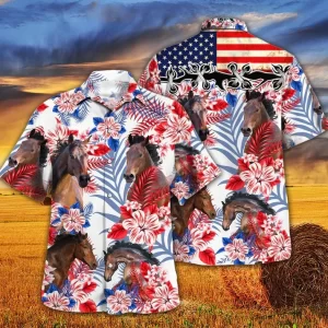 Love Horse American Hawaiian Casual Button Down Shirt Beach Unisex