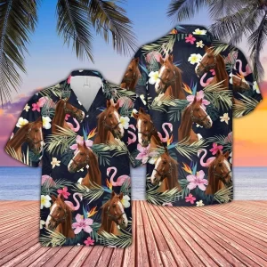 Horse And Flamingo Flower Hawaiian Shirt