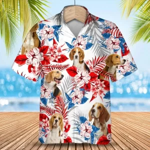 Love Dog Beagle Tropical Hawaiian Casual Button Down Shirt