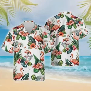 Tropical Flamingo Summer Aloha Hawaiian Button Down Shirt Unisex