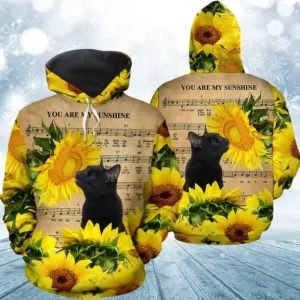 Sunflower Black Cat All Over Print 3D Hoodie For Men And Women