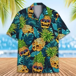 Pineapple Skull Hawaiian Shirts for Men Women, Skull Shirt Aloha Summer